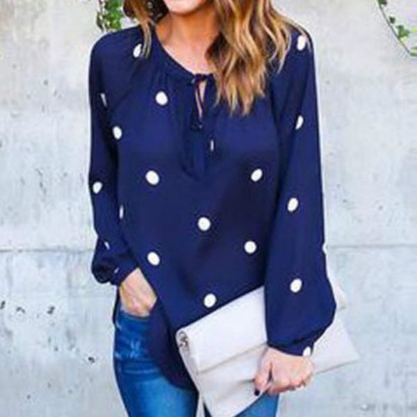 

fashion shirts polka dot print autumn spring women blouses long sleeve casual blusas shirts s-xl, White