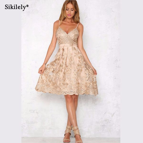 sikilely fit and flare party dress embroidery gold lace cocktail vestido de curto spaghetti straps knee length prom short dress, White;black
sikilely fit and flare party dress embroidery gold lace cocktail vestido de curto spaghetti straps knee length prom short dress, White;black