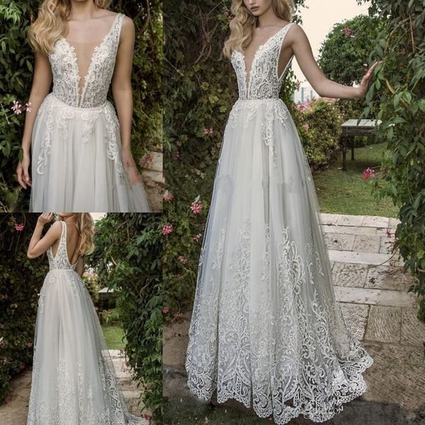 dany mizrachi 2019 new beach garden wedding dresses sheer plunging neckline backless bohemia bridal gowns plus size lace wedding dress, White
dany mizrachi 2019 new beach garden wedding dresses sheer plunging neckline backless bohemia bridal gowns plus size lace wedding dress, White