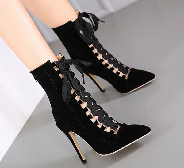 women large size high heels boots pointy lace-up designer stiletto heel mid-calf slim booties banquet dress shoes black pink
women large size high heels boots pointy lace-up designer stiletto heel mid-calf slim booties banquet dress shoes black pink