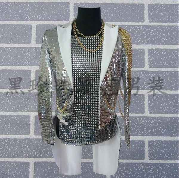 silver paillette men tuxedo suits designs masculino homme terno stage costumes for singers men sequin blazer jacket star style, White;black
silver paillette men tuxedo suits designs masculino homme terno stage costumes for singers men sequin blazer jacket star style, White;black