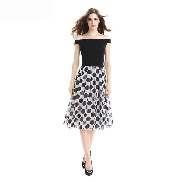 women's clothing 2018 summer fashion vintage plus size a-line polka dot party dresses for womens evening dress women clothes, White;black
women's clothing 2018 summer fashion vintage plus size a-line polka dot party dresses for womens evening dress women clothes, White;black