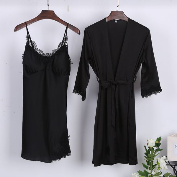 womens silk lingerie set with robe lace sleep wedding robe and mini night dress summer nightgown, Black;red
womens silk lingerie set with robe lace sleep wedding robe and mini night dress summer nightgown, Black;red