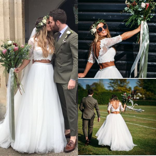 vintage country two pieces wedding dresses plus size sheer lace sleeve low back tulle bridal gowns pretty ruffles flowing wedding guest, White
vintage country two pieces wedding dresses plus size sheer lace sleeve low back tulle bridal gowns pretty ruffles flowing wedding guest, White
