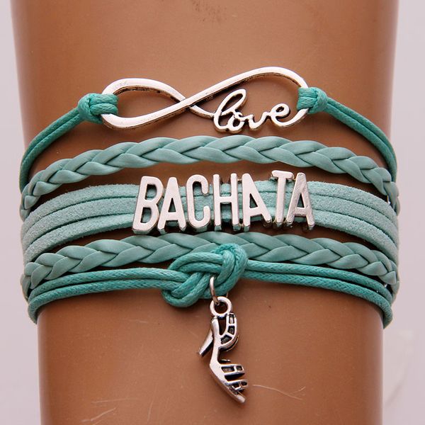 

ncrhgl infinity love bachata bracelets bangles high heels charm braided pu leather bracelet 2018 jewelry for woman drop shipping, Black