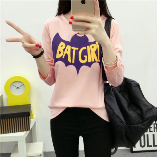 women girls cartoon batgirl letters long sleeve casual loose shirt blouse, Tan;black
women girls cartoon batgirl letters long sleeve casual loose shirt blouse, Tan;black