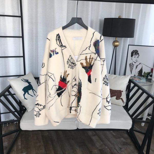 2019 new designer ivory graffiti cardigans womens luxury fashion long sleeves mink cashmere sweaters womens 92839170, White;black
2019 new designer ivory graffiti cardigans womens luxury fashion long sleeves mink cashmere sweaters womens 92839170, White;black
