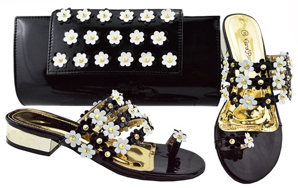 black low heel 3cm sandals with crystal and flower decoration african dress shoes match handbag set jzc006
black low heel 3cm sandals with crystal and flower decoration african dress shoes match handbag set jzc006