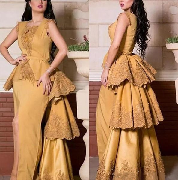 gold side split mermaid evening dresses with peplum lace applique tiered evening party gowns prom dress, Black;red
gold side split mermaid evening dresses with peplum lace applique tiered evening party gowns prom dress, Black;red