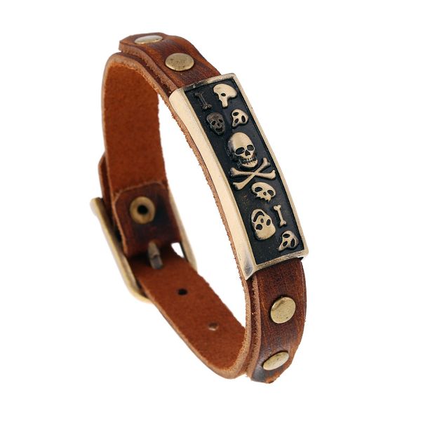 selling vintage europe model skull bracelet with genuine leather hand band mens wristband, White
selling vintage europe model skull bracelet with genuine leather hand band mens wristband, White