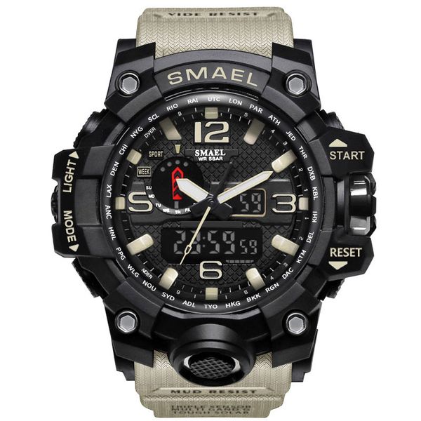 smael brand men sports watches dual display analog digital led electronic quartz wristwatches waterproof swimming military watch, Slivery;brown
smael brand men sports watches dual display analog digital led electronic quartz wristwatches waterproof swimming military watch, Slivery;brown
