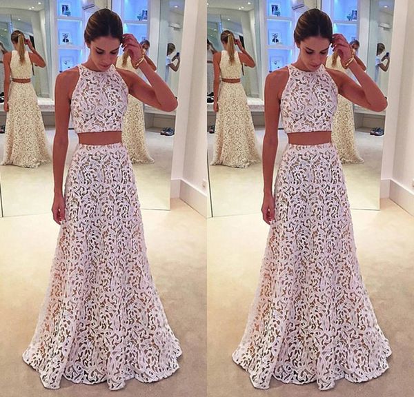 two piece prom dress 2018 new pattern jewel neck a line white lace overlay nude underneath 2 piece vestidos, Black
two piece prom dress 2018 new pattern jewel neck a line white lace overlay nude underneath 2 piece vestidos, Black