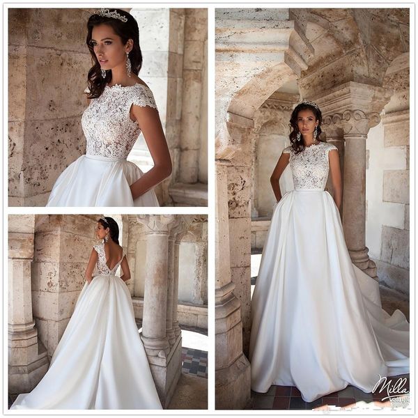 2018 Illusion Cap Sleeves Lace A Line Wedding Dresses Satin Illusion Tulle Applique Backless Court Train Bridal Gowns MN
2018 Illusion Cap Sleeves Lace A Line Wedding Dresses Satin Illusion Tulle Applique Backless Court Train Bridal Gowns MN