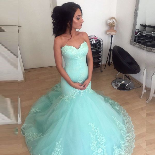 new arrival mint green prom dresses fit and flare sweetheart sleeveless lace appliques mermaid evening gowns formal dress, Black 
new arrival mint green prom dresses fit and flare sweetheart sleeveless lace appliques mermaid evening gowns formal dress, Black