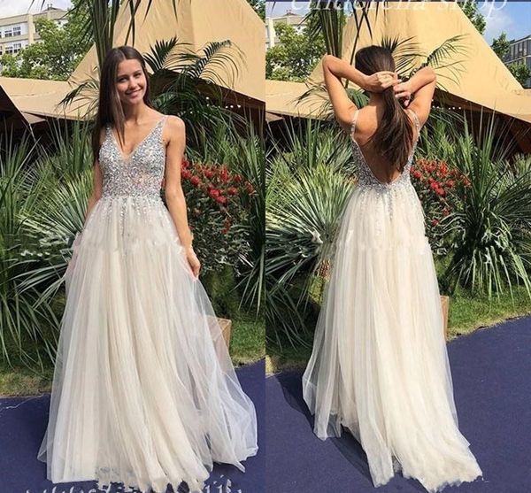 2019 New V Neck A Line Prom Dresses Backless Sweep Train Crystal Beaded Illusion Bodice Long Formal Evening Party Gowns Vestidos De Fiesta, Black
2019 New V Neck A Line Prom Dresses Backless Sweep Train Crystal Beaded Illusion Bodice Long Formal Evening Party Gowns Vestidos De Fiesta, Black