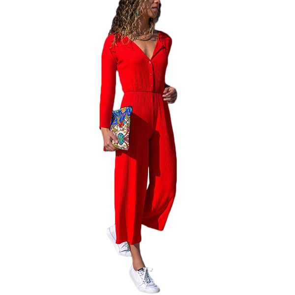 women's autumn jumpsuit trousers long sleeve wide leg trousers v neck casual pits culotte knit chest with button solid jumpsuits, Black;white
women's autumn jumpsuit trousers long sleeve wide leg trousers v neck casual pits culotte knit chest with button solid jumpsuits, Black;white
