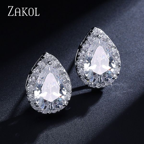 ZAKOL Fashion Big Pear Cubic Zircon Stud Earrings with Tiny Crystal Exquisite Sliver Color Bridal Wedding Jewelry Aretes FSEP001 
ZAKOL Fashion Big Pear Cubic Zircon Stud Earrings with Tiny Crystal Exquisite Sliver Color Bridal Wedding Jewelry Aretes FSEP001