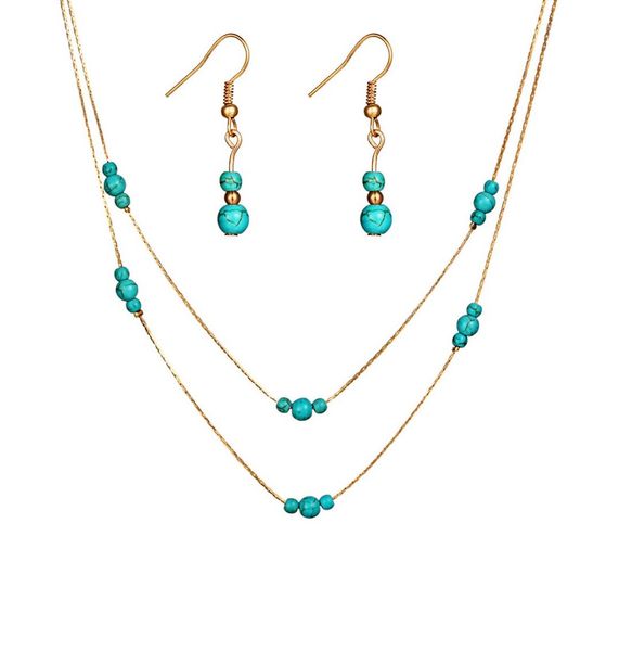 earring necklace jewelry sets turquoise beads earring two layers turquoise beads necklace gold silver color plated metal chain
earring necklace jewelry sets turquoise beads earring two layers turquoise beads necklace gold silver color plated metal chain