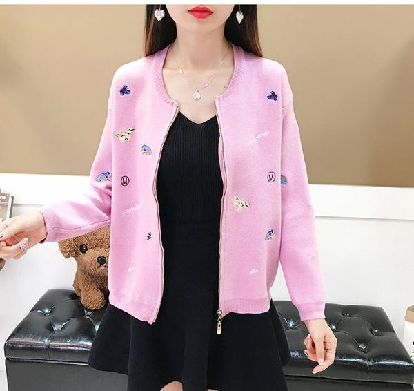 send knitted coat women's cardigan autumn 2018 new style round neck long sleeved embroidery sweater tide, White;black
send knitted coat women's cardigan autumn 2018 new style round neck long sleeved embroidery sweater tide, White;black