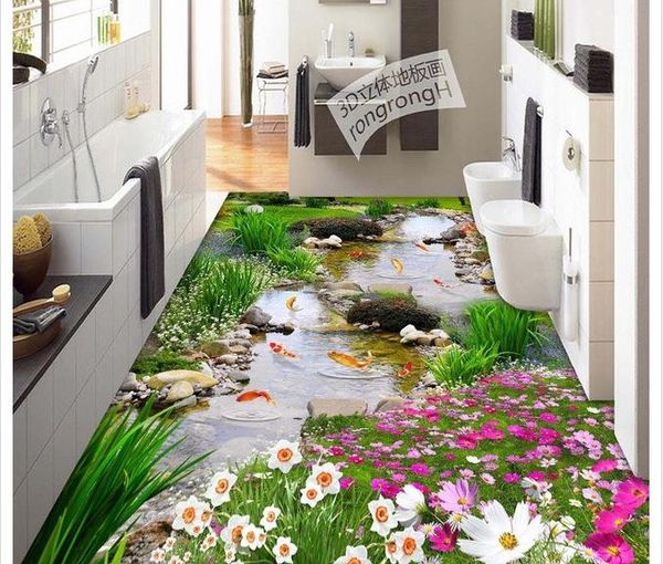 modern custom 3d floor mural garden stream nine fish figure 3d floor tile floor tile painting decoration non-slip waterproof self-adhesive p 
modern custom 3d floor mural garden stream nine fish figure 3d floor tile floor tile painting decoration non-slip waterproof self-adhesive p