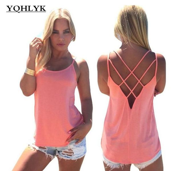 summer women's sling t-shirt sleeveless solid color backless slim bandage loose cross casual ladies clothing k082, White
summer women's sling t-shirt sleeveless solid color backless slim bandage loose cross casual ladies clothing k082, White