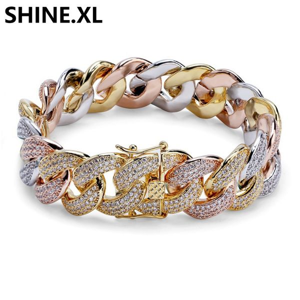 hip hop new style men's gold silver rose gold tricolor iced out cubic zircon cuban link chain bracelet bling jewelry gifts, Black
hip hop new style men's gold silver rose gold tricolor iced out cubic zircon cuban link chain bracelet bling jewelry gifts, Black