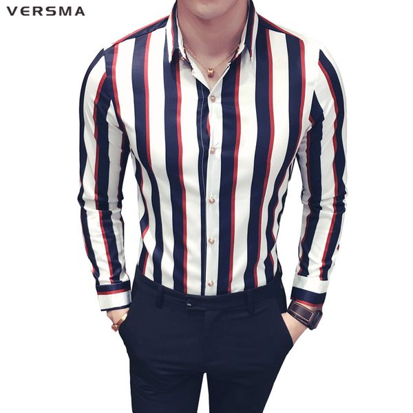 versma 2018 korean casual slim fit vintage long sleeve striped shirt men summer tropical social luxury men party shirt cufflinks, White;black
versma 2018 korean casual slim fit vintage long sleeve striped shirt men summer tropical social luxury men party shirt cufflinks, White;black