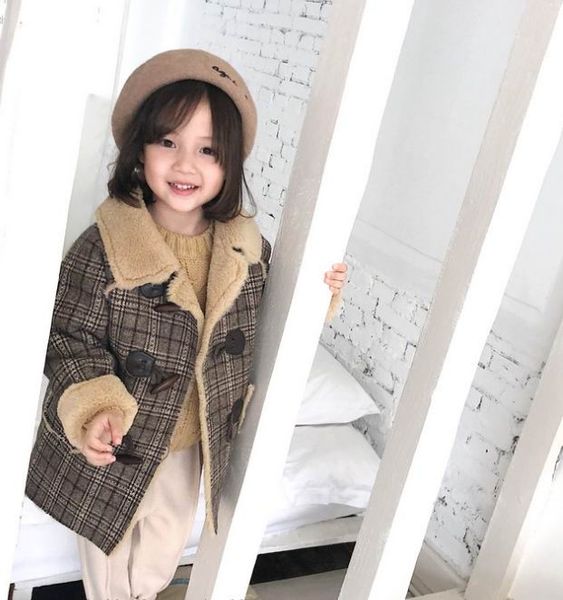 winter girl coat fashion lapel long pattern grid add wool coat children clothing, Blue;gray
winter girl coat fashion lapel long pattern grid add wool coat children clothing, Blue;gray