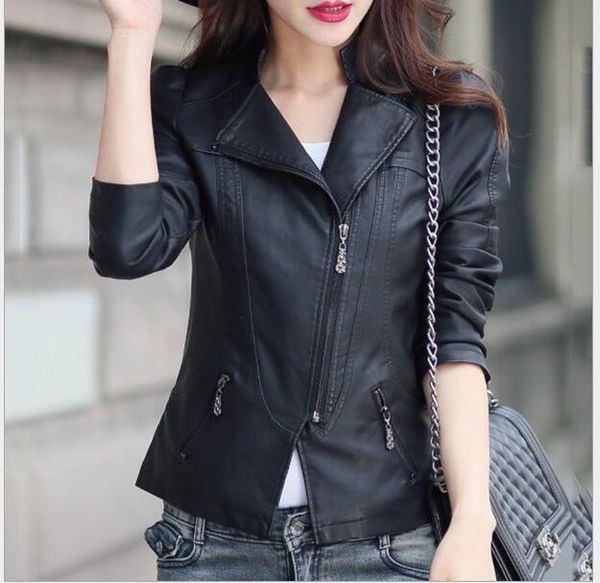spring new women's leather jacket short motorcycle zipper jackets coat, Black
spring new women's leather jacket short motorcycle zipper jackets coat, Black