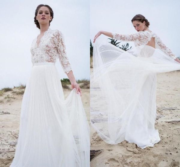 elegant beach wedding dress backless three quarter sleeves lace soft tulle floor length bridal gowns custom size, White
elegant beach wedding dress backless three quarter sleeves lace soft tulle floor length bridal gowns custom size, White