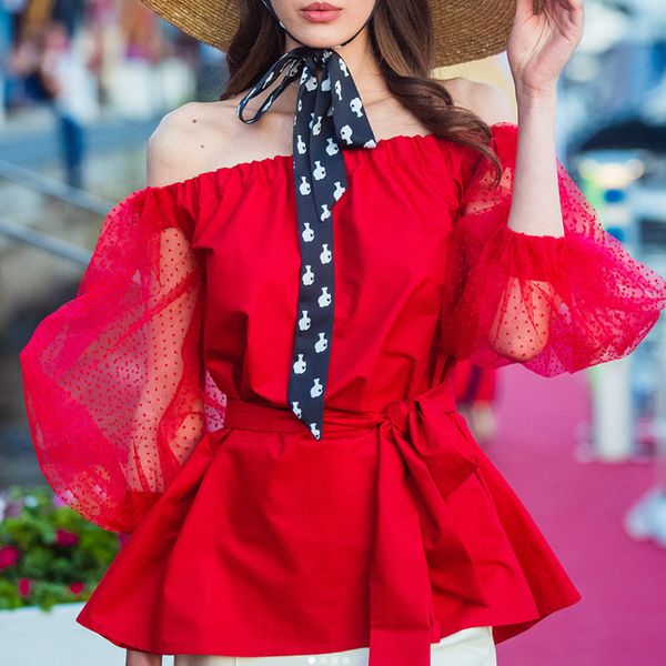 new arrived off shoulder lantern sleeve slim fashion red women's blouses hollow long sleeve floral vintage shirts, White
new arrived off shoulder lantern sleeve slim fashion red women's blouses hollow long sleeve floral vintage shirts, White