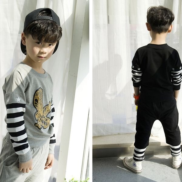 2018 korean fashion 2pcs suit children garment long sleeve eagle sweater and striped pants child set, White
2018 korean fashion 2pcs suit children garment long sleeve eagle sweater and striped pants child set, White