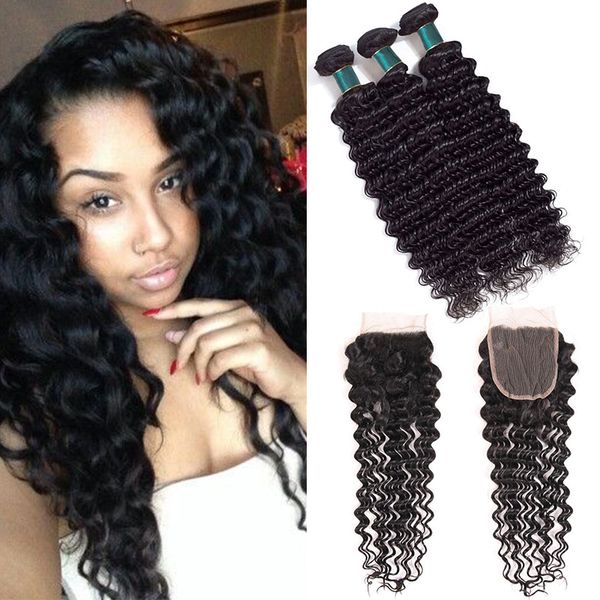 deep wave bundles with closure brazilian virgin human hair weave 3 bundles with 4*4 lace closure hair extensions natural color, Black
deep wave bundles with closure brazilian virgin human hair weave 3 bundles with 4*4 lace closure hair extensions natural color, Black