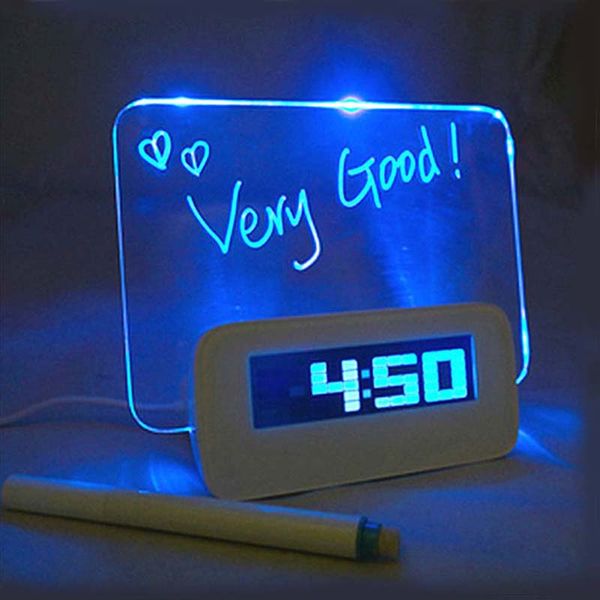 

led digital alarm clock fluorescent message board usb 4 port hub music glowing night light deskclock kids creative gifts