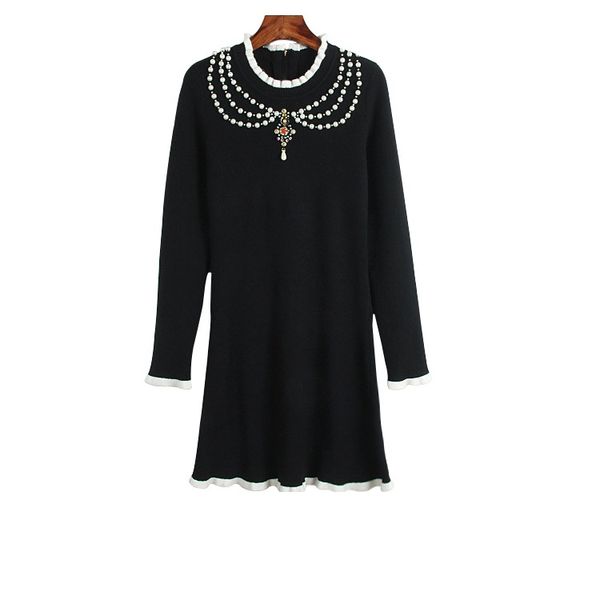 brand designer women pearl beaded black knitted dresses 2018 autumn winter fashion lady stand collar rhinestone embelished zipper dresses
brand designer women pearl beaded black knitted dresses 2018 autumn winter fashion lady stand collar rhinestone embelished zipper dresses
