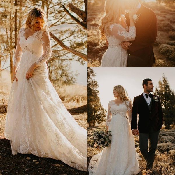 plus size wedding dresses with long sleeve 2018 modest full lace empire high waist v-neck country bohemian bridal wedding gown, White
plus size wedding dresses with long sleeve 2018 modest full lace empire high waist v-neck country bohemian bridal wedding gown, White