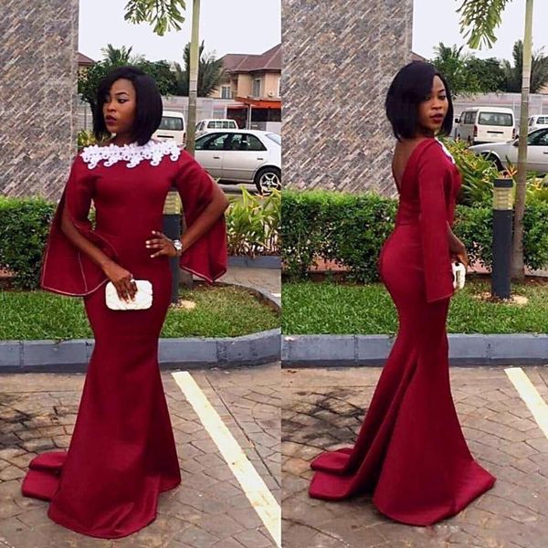 african red prom dresses bateau neck lace appliques satin long sleeve mermaid evening dress party wear sweep train formal occasion gowns, Black
african red prom dresses bateau neck lace appliques satin long sleeve mermaid evening dress party wear sweep train formal occasion gowns, Black