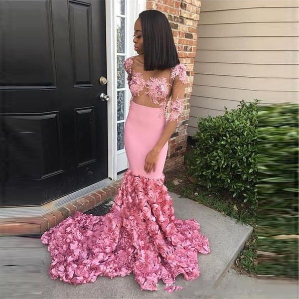 pink mermaid prom dresses african women formal wear long sleeves evening dress sheer neck 3d appliques party cocktail gowns, Black
pink mermaid prom dresses african women formal wear long sleeves evening dress sheer neck 3d appliques party cocktail gowns, Black