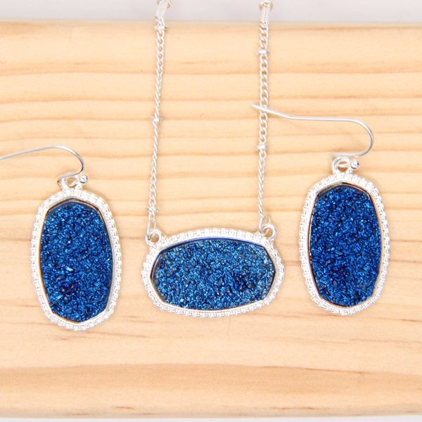 whole sale22 colors long oval pendant necklace with earrings jewelry set glitter druzy drop boutique, Silver
whole sale22 colors long oval pendant necklace with earrings jewelry set glitter druzy drop boutique, Silver
