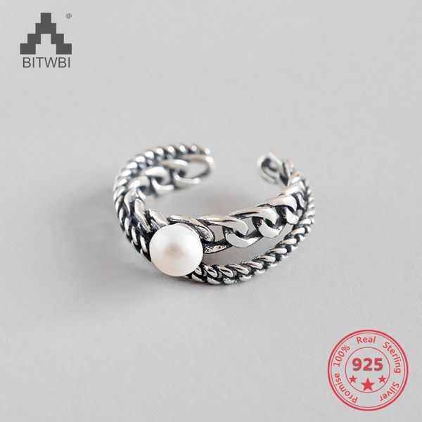 s925 sterling silver fashion personality retro old freshwater pearl double chain opening ring, Golden;silver
s925 sterling silver fashion personality retro old freshwater pearl double chain opening ring, Golden;silver