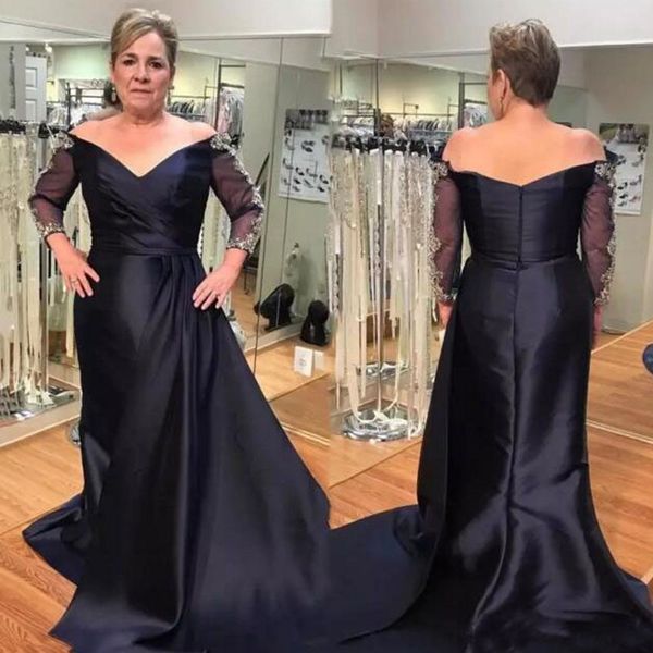 modest mother dresses off shoulder v neck lace appliqued illusion long sleeves zipper back wedding guest party gowns plus size, Black;red
modest mother dresses off shoulder v neck lace appliqued illusion long sleeves zipper back wedding guest party gowns plus size, Black;red