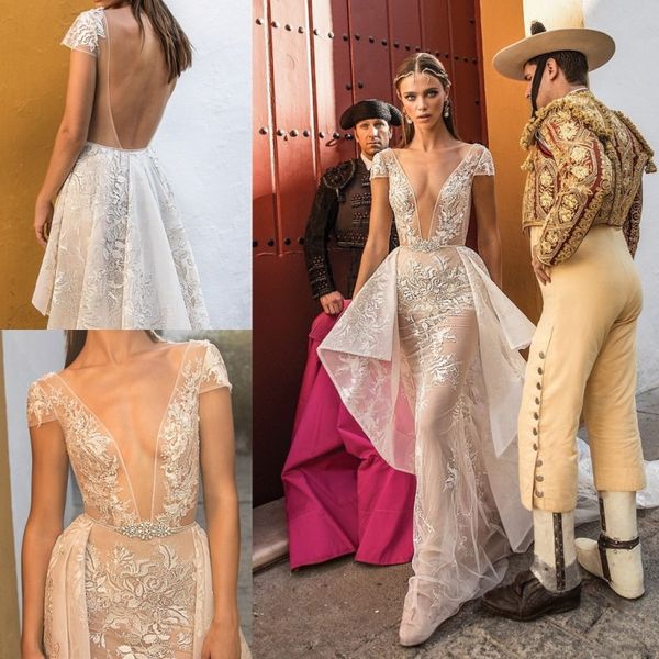 berta mermaid wedding dresses with overskirts v neck backless cap sleeve lace bridal gowns sweep train beach wedding dress, White
berta mermaid wedding dresses with overskirts v neck backless cap sleeve lace bridal gowns sweep train beach wedding dress, White