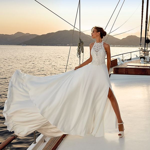 chic chiffon a line beach wedding dresses jewel neck thigh high splits backless bridal gowns hollow back sweep train vestido de novia, White
chic chiffon a line beach wedding dresses jewel neck thigh high splits backless bridal gowns hollow back sweep train vestido de novia, White