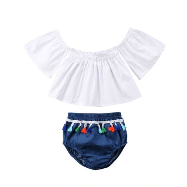 2018 toddler newborn baby girls off shoulder shorts summer outfits clothes set hot, White
2018 toddler newborn baby girls off shoulder shorts summer outfits clothes set hot, White