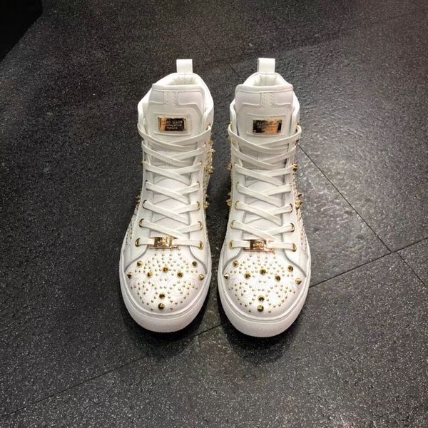 men's shoes 2018 autumn/winter new white high-shoes sneaker trend rivet short boots popular men, Black
men's shoes 2018 autumn/winter new white high-shoes sneaker trend rivet short boots popular men, Black