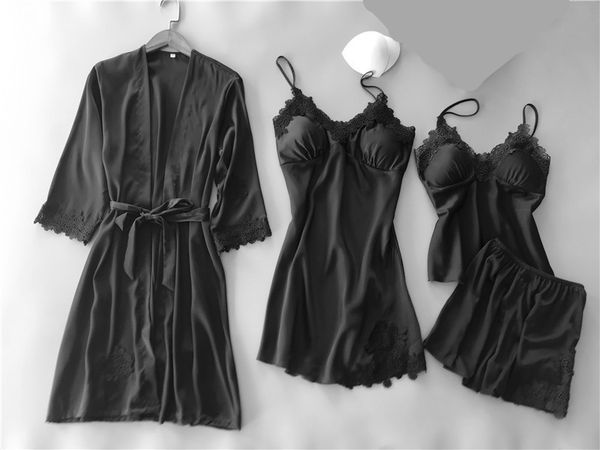 pyjama voplidia four-piece women pijama feminin pajamas set new nightgown set sleepwear pajamas pijama feminino, Red;black 
pyjama voplidia four-piece women pijama feminin pajamas set new nightgown set sleepwear pajamas pijama feminino, Red;black