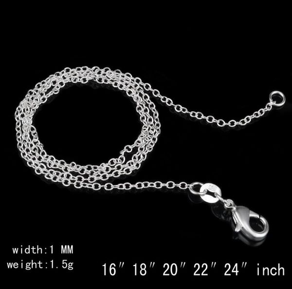 

925 silver chain 1mm 18 inch o chain necklace/ 50cm stainless steel chain fit diy pendant necklaces christmas gift 100 pcs