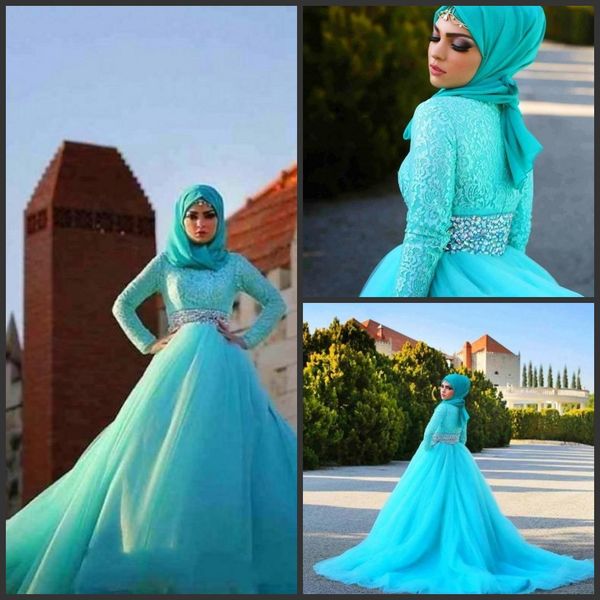 2018 new hijab wedding dresses arabic blue tulle lace crystal bridal gowns a line sweep train long sleeve muslim wedding dresses custom made, White
2018 new hijab wedding dresses arabic blue tulle lace crystal bridal gowns a line sweep train long sleeve muslim wedding dresses custom made, White