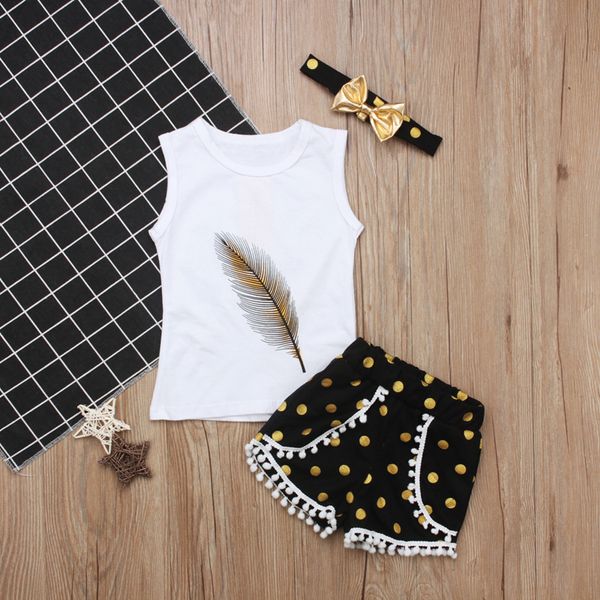 baby girls summer clothes sets feather printing vest causal +dot tassel shorts golden headband summer girl clothing sets 3pcs/set, White
baby girls summer clothes sets feather printing vest causal +dot tassel shorts golden headband summer girl clothing sets 3pcs/set, White