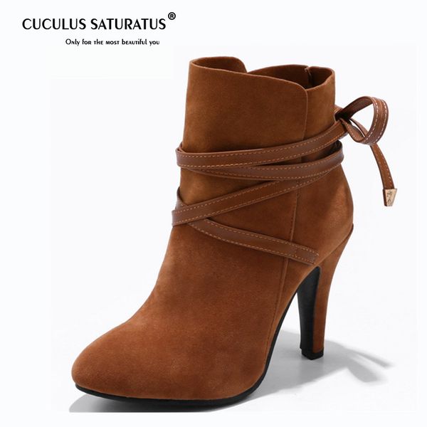 cuculus 2018 new arrival flock lace up ankle boots for women round toe autumn winter boots high heels female shoes 1528, Black
cuculus 2018 new arrival flock lace up ankle boots for women round toe autumn winter boots high heels female shoes 1528, Black